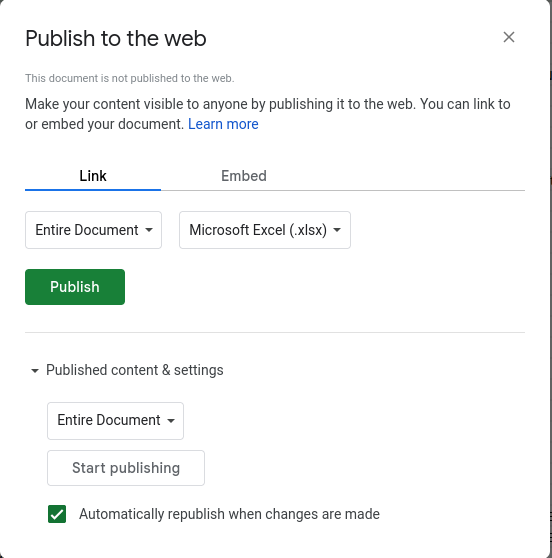 Publish to Web