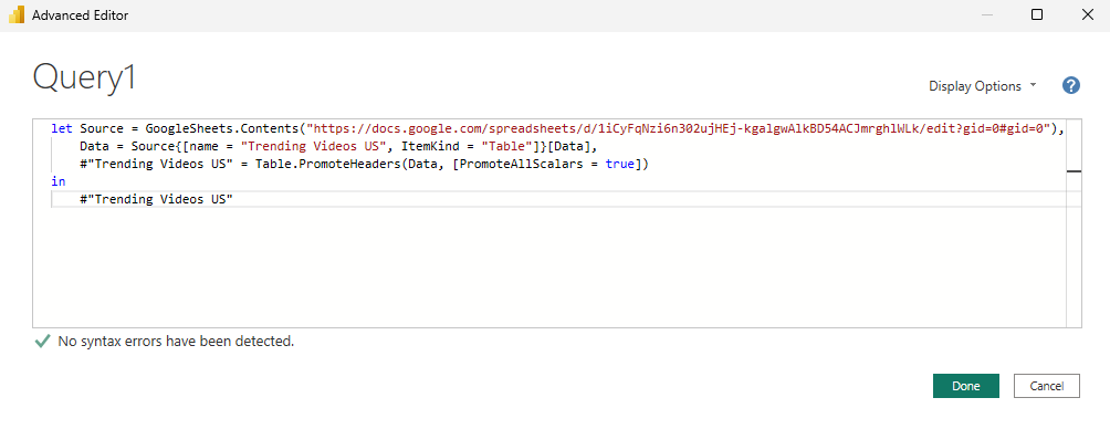Paste PowerQuery Code